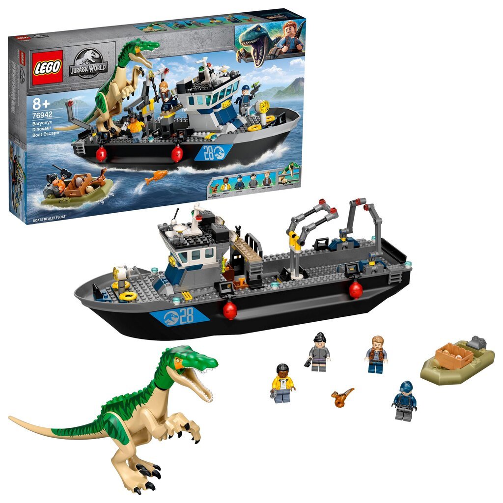 76942 LEGO® Jurassic World Dinozauro barionikso pabėgimas laivu цена и информация | Konstruktoriai ir kaladėlės | pigu.lt