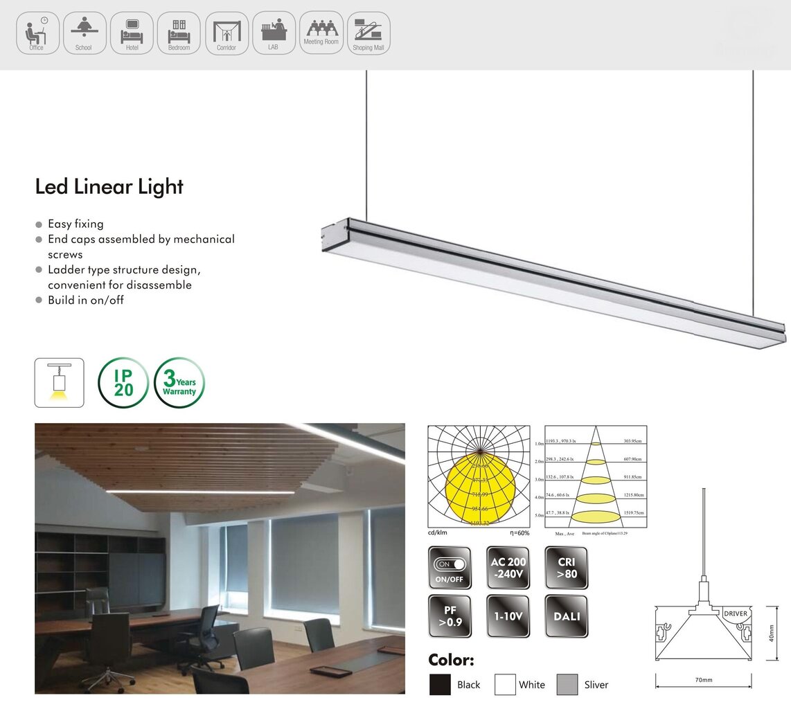 LED šviestuvas G.LUX GR-LED-24W-LINE kaina ir informacija | Pakabinami šviestuvai | pigu.lt