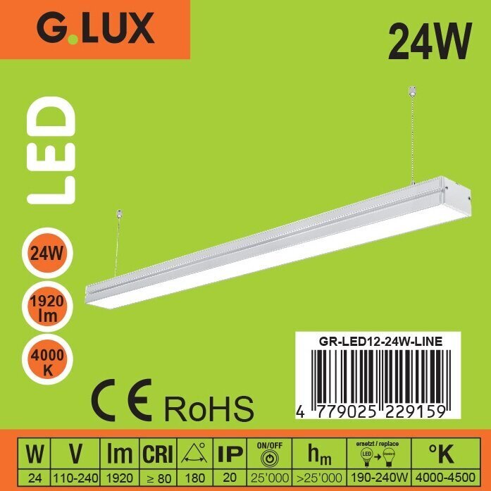 LED šviestuvas G.LUX GR-LED-24W-LINE kaina ir informacija | Pakabinami šviestuvai | pigu.lt