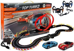 Lenktynių trasa su automobiliukais ir pultais "Top Turbo", 1:43, 540 cm цена и информация | Игрушки для мальчиков | pigu.lt