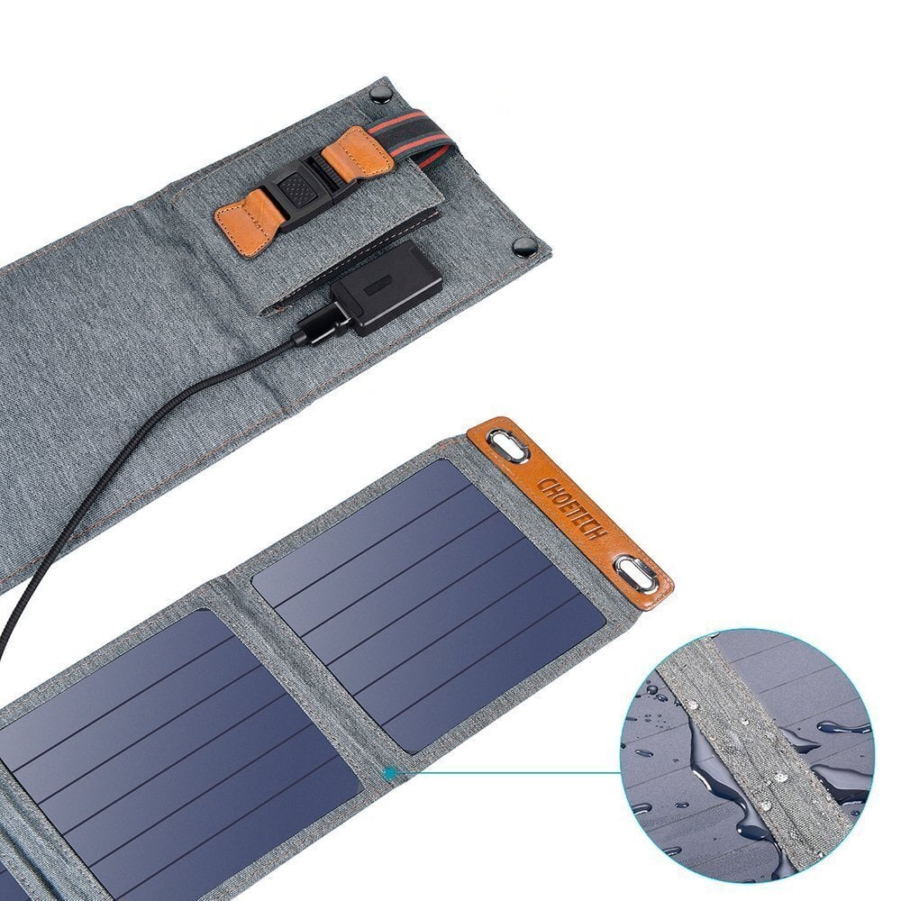 Choetech Foldable Travel Solar Solar Solar Charger 14W with USB 5V / 2.4A Solar Panel Gray (SC004) kaina ir informacija | Atsarginiai maitinimo šaltiniai (power bank) | pigu.lt