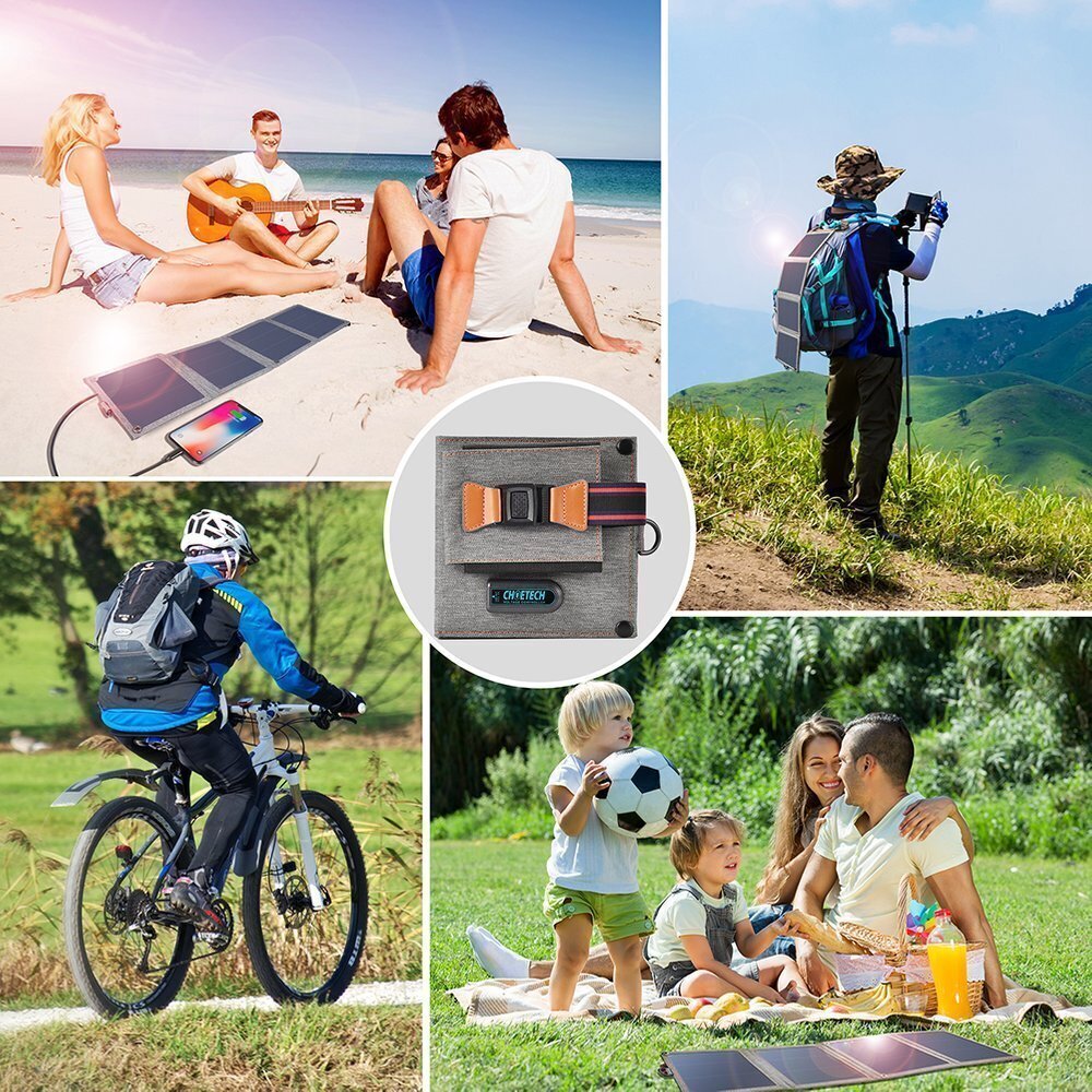 Choetech Foldable Travel Solar Solar Solar Charger 14W with USB 5V / 2.4A Solar Panel Gray (SC004) kaina ir informacija | Atsarginiai maitinimo šaltiniai (power bank) | pigu.lt