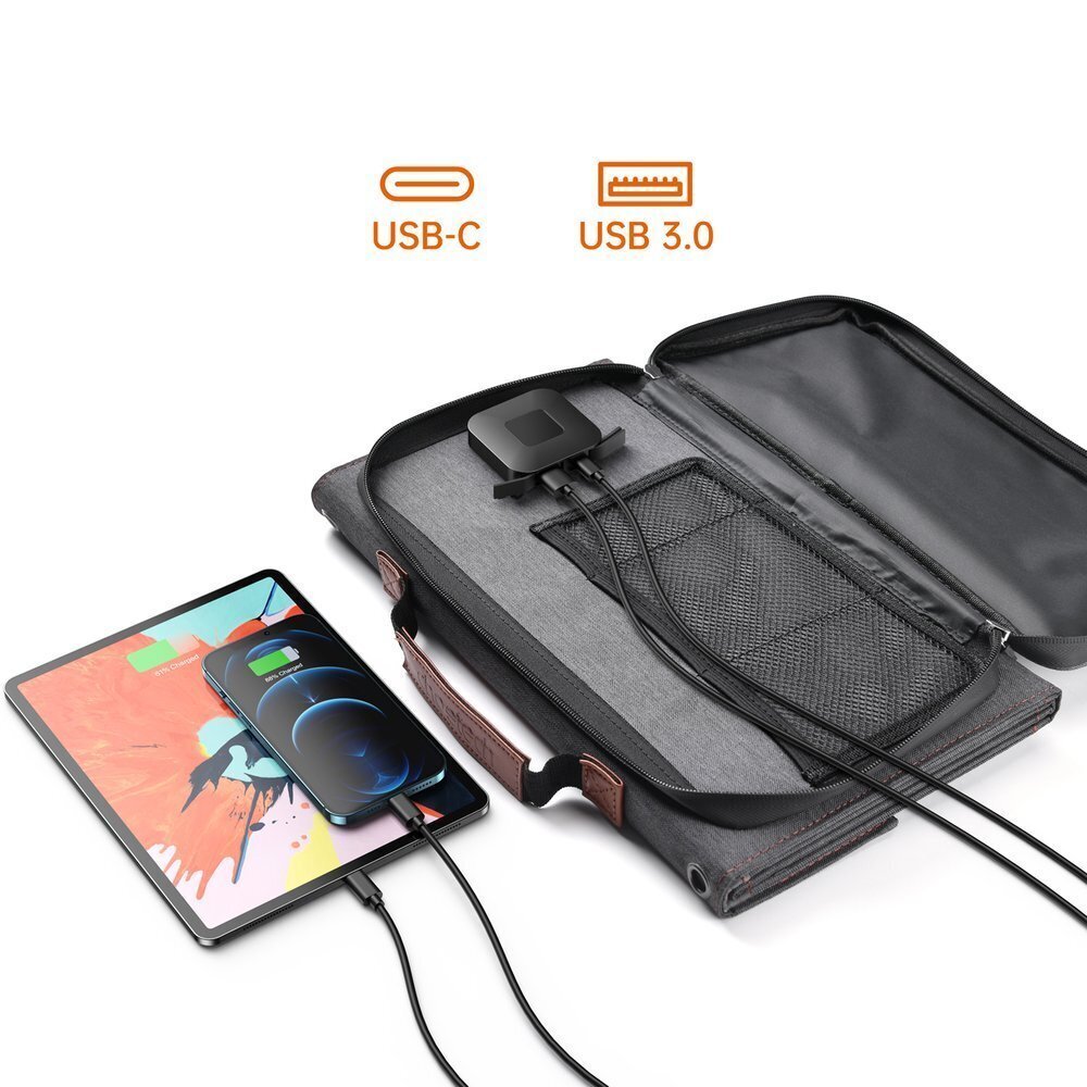 Choetech Foldable Solar Charger Solar Photovoltaic 36W Quick Charge Power Delivery USB / USB Type C (94 x 36 cm) Gray (SC006) kaina ir informacija | Atsarginiai maitinimo šaltiniai (power bank) | pigu.lt