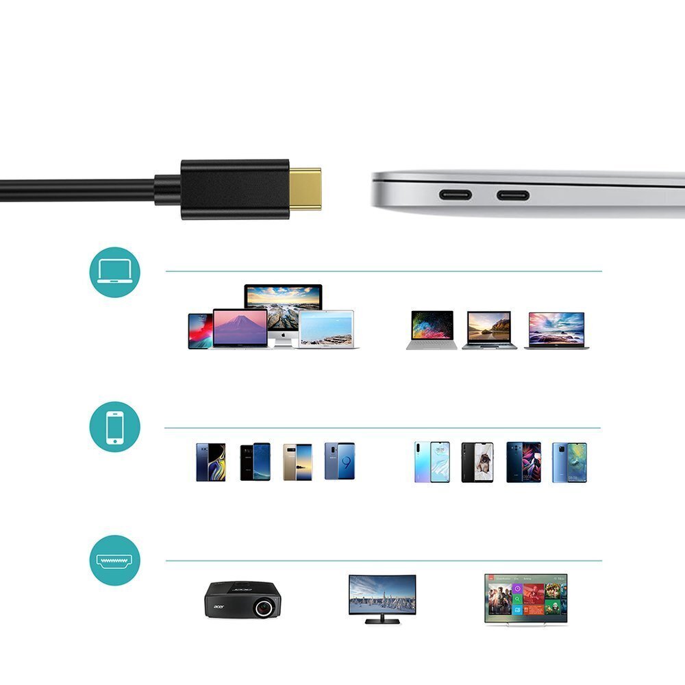 Choetech USB-C - HDMI, 3 m kaina ir informacija | Laidai telefonams | pigu.lt