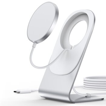 Choetech 15W Magnetic Qi Wireless Charger (MagSafe Compatible) White (T517-F) + Stand Holder Silver цена и информация | Зарядные устройства для телефонов | pigu.lt