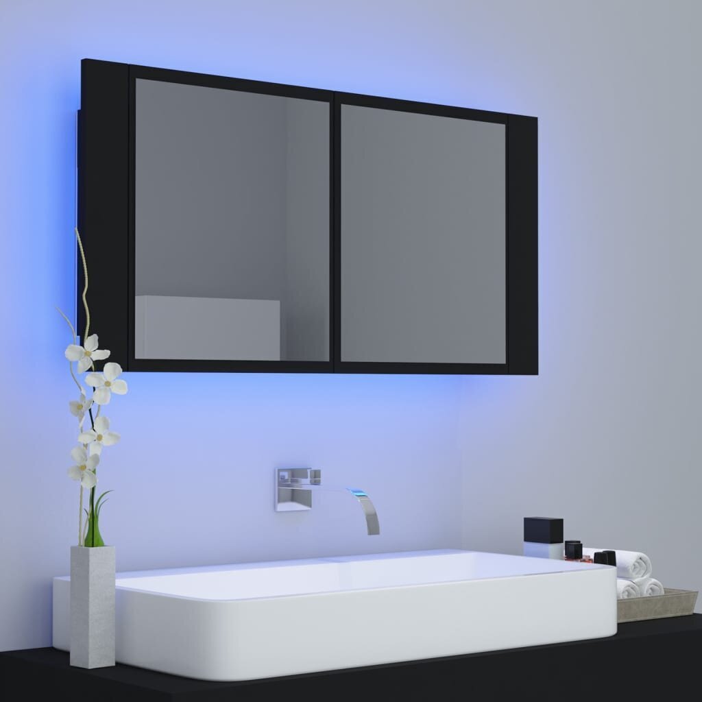 Vonios spintelė vidaXL LED 90, juoda kaina ir informacija | Vonios spintelės | pigu.lt