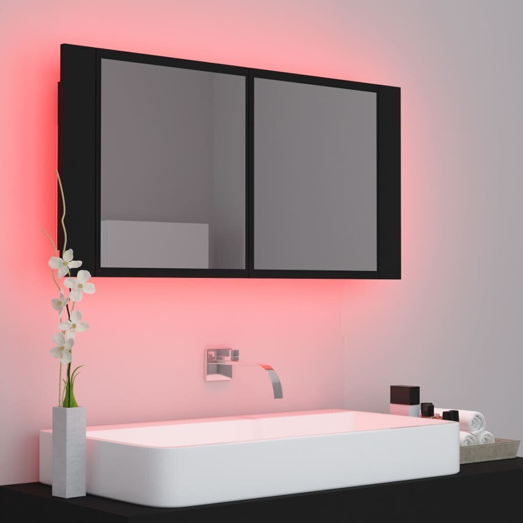 Vonios spintelė vidaXL LED 90, juoda kaina ir informacija | Vonios spintelės | pigu.lt