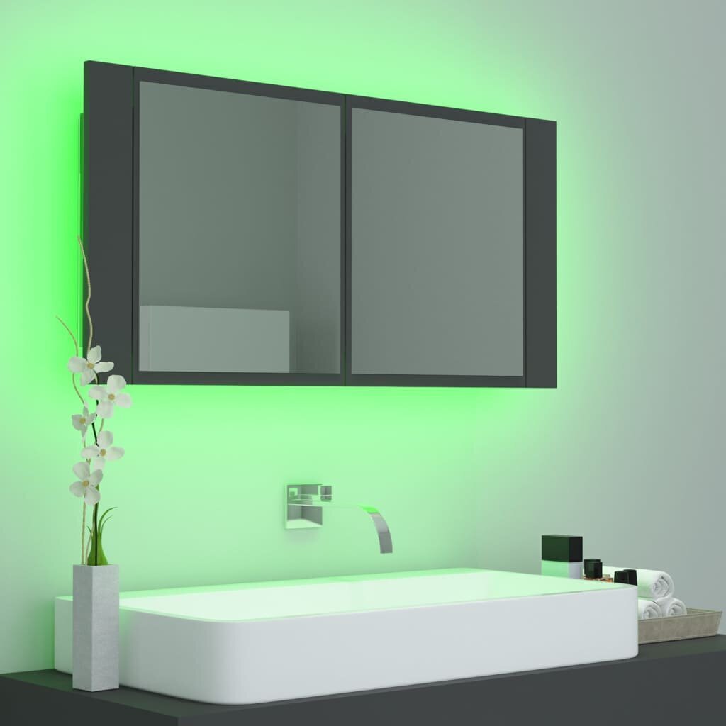 Vonios spintelė vidaXL LED 90, tamsiai pilka kaina ir informacija | Vonios spintelės | pigu.lt