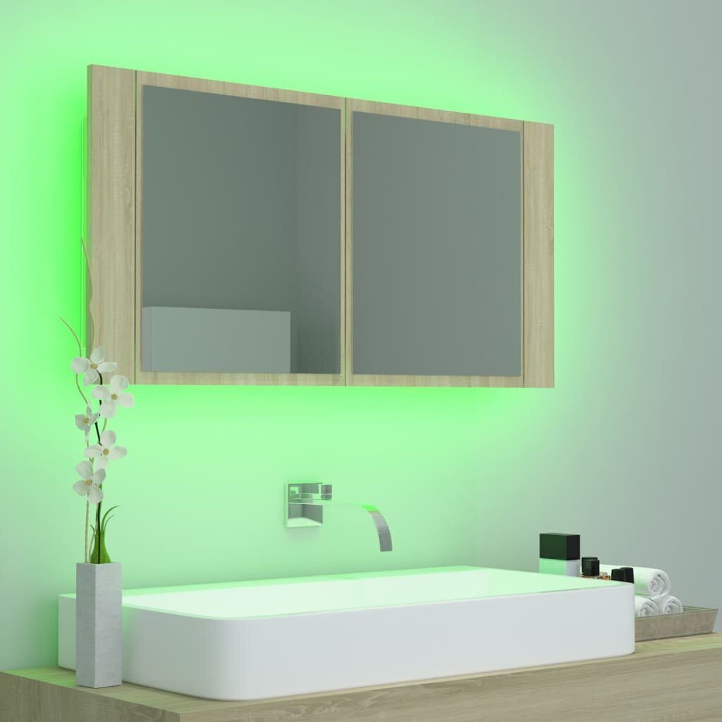 Vonios spintelė vidaXL LED 90, ruda kaina ir informacija | Vonios spintelės | pigu.lt