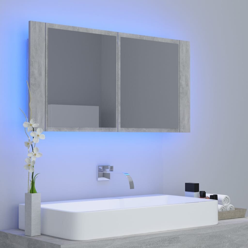 Vonios spintelė vidaXL LED 90, pilka kaina ir informacija | Vonios spintelės | pigu.lt