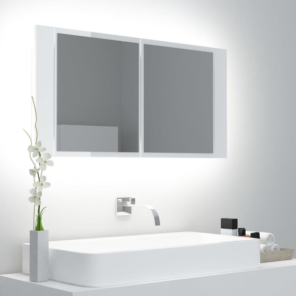 Vonios spintelė vidaXL LED 90, balta цена и информация | Vonios spintelės | pigu.lt