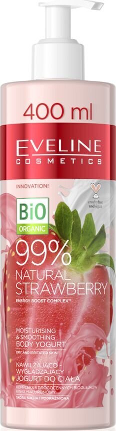 Drėkinantis ir glotninantis kremas-jogurtas kūnui Eveline Bio Organic 99% Natural Braškės, 400ml kaina ir informacija | Kūno kremai, losjonai | pigu.lt