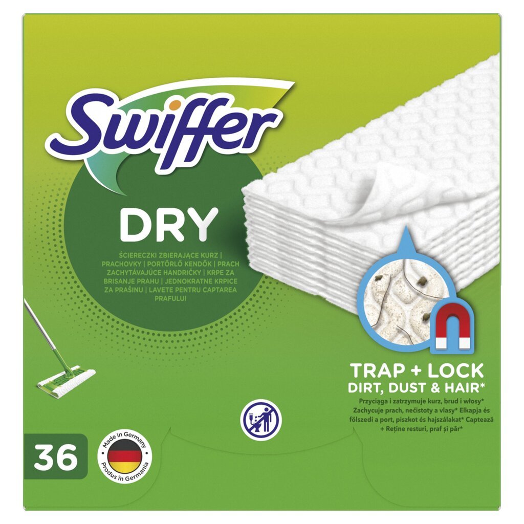 Swiffer Sweeper sausos šluostės, papildymas 36vnt цена и информация | Valymo reikmenys ir priedai | pigu.lt