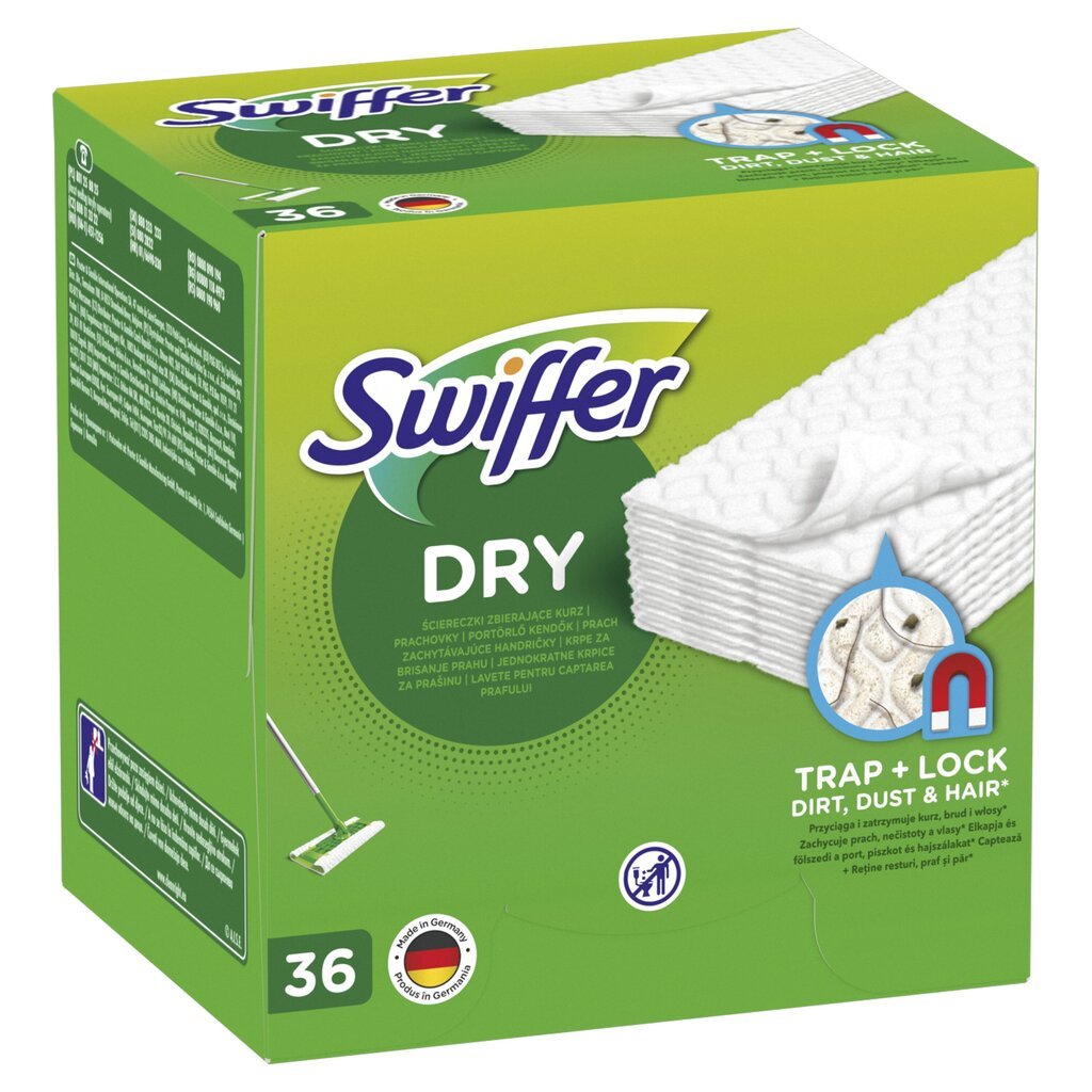 Swiffer Sweeper sausos šluostės, papildymas 36vnt цена и информация | Valymo reikmenys ir priedai | pigu.lt