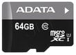 Atminties kortelė A-Data microSD(XC), 64 GB, UHS-I 10 klasė + SD adapteris цена и информация | Atminties kortelės telefonams | pigu.lt