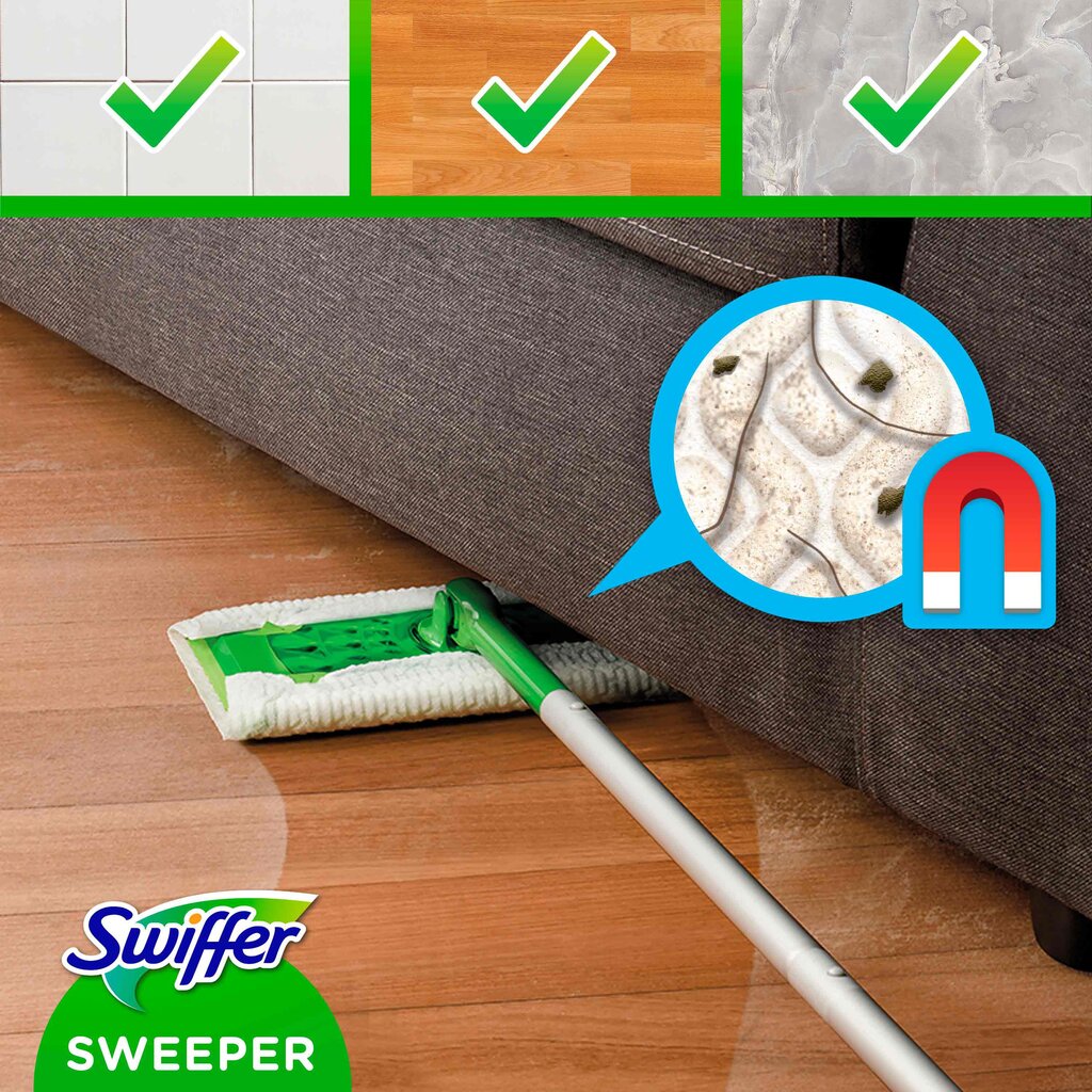 Swiffer Sweeper Starter Kit XXL: šluota, sausos servetėlės 8vnt ir šlapios servetėlės 3vnt цена и информация | Valymo reikmenys ir priedai | pigu.lt