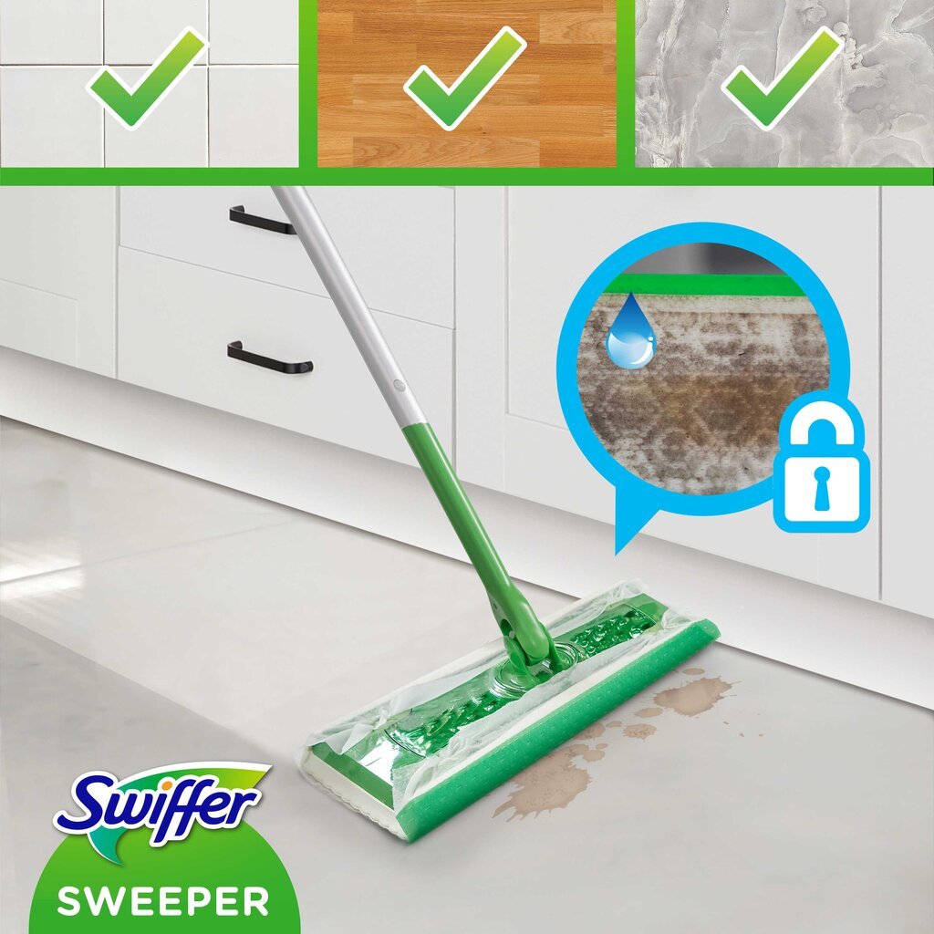 Swiffer Sweeper Starter Kit XXL: šluota, sausos servetėlės 8vnt ir šlapios servetėlės 3vnt цена и информация | Valymo reikmenys ir priedai | pigu.lt