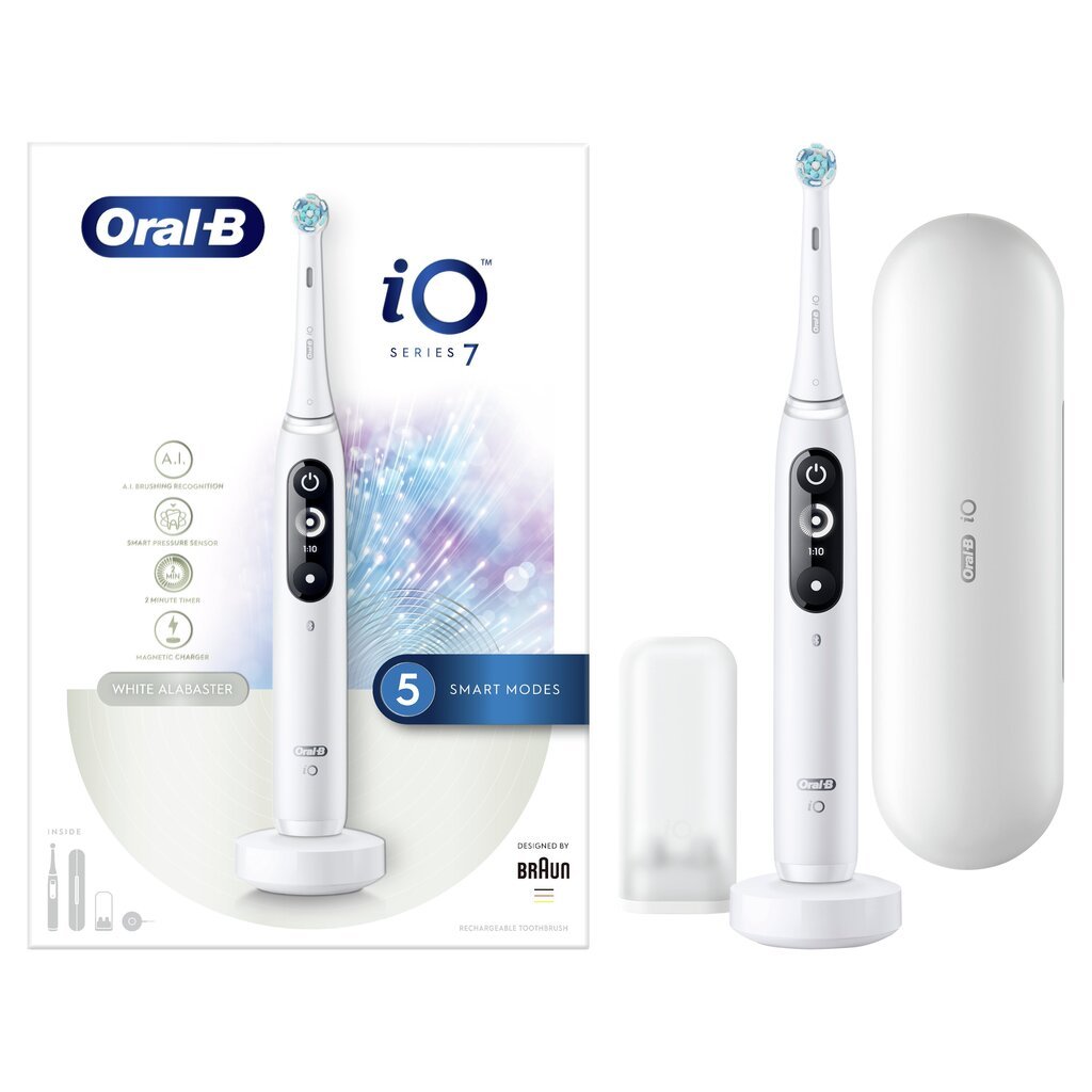 Oral-B iO7 Series White Alabaster kaina ir informacija | Elektriniai dantų šepetėliai | pigu.lt