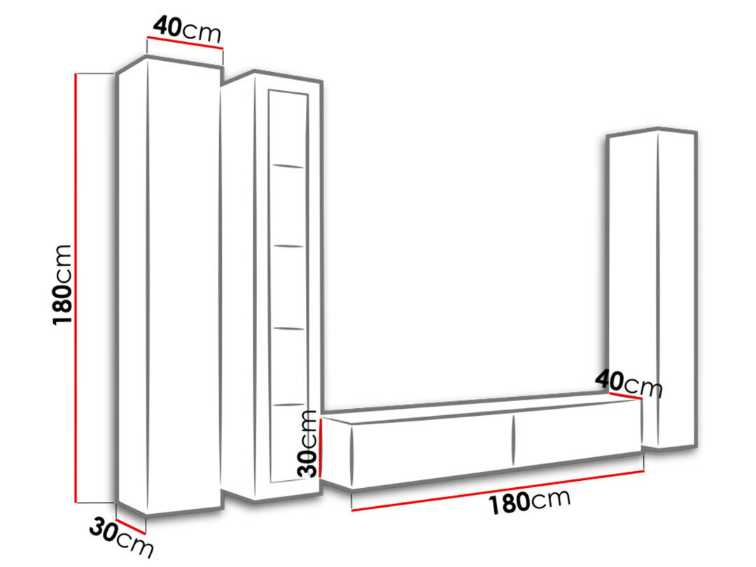 Sekcija Vigo II + LED apšvietimas, 300x40x180 cm kaina ir informacija | Sekcijos | pigu.lt