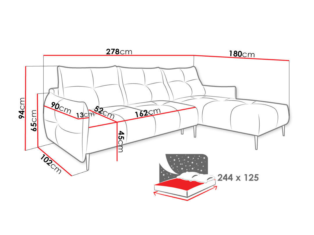 Kampinė sofa-lova SPEZIA цена и информация | Minkšti kampai | pigu.lt