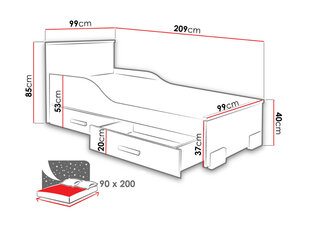Кровать Caren, 90x200 см + прикроватные ящики цена и информация | Кровати | pigu.lt