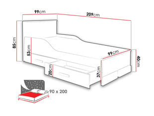 Кровать Rosa, 90x200 см + прикроватные ящики цена и информация | Кровати | pigu.lt