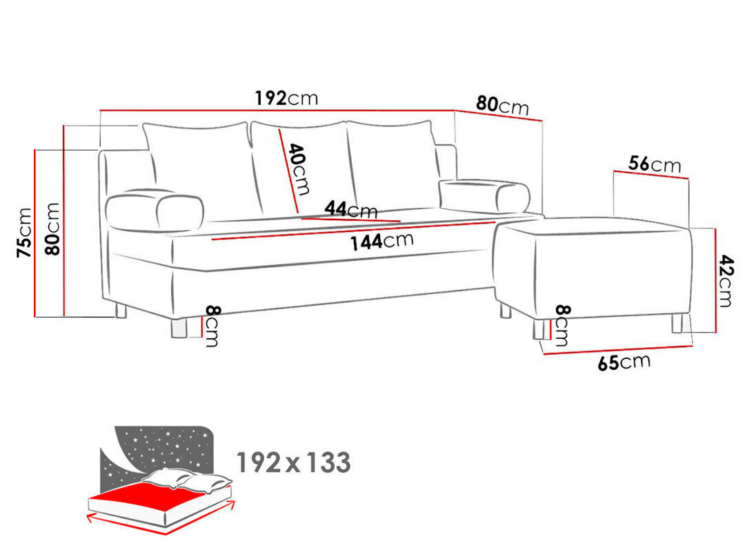 Sofa-lova + pufas Dover kaina ir informacija | Sofos | pigu.lt