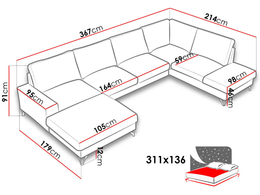 Kampinė sofa-lova Flavio цена и информация | Minkšti kampai | pigu.lt