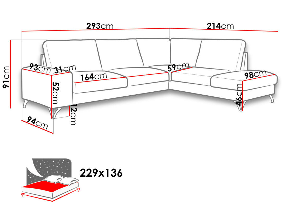 Kampinė sofa-lova Flavio kaina ir informacija | Minkšti kampai | pigu.lt