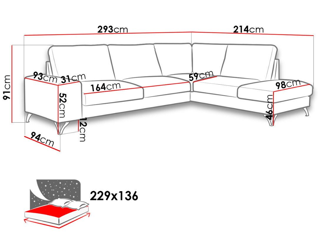 Kampinė sofa-lova Flavio цена и информация | Minkšti kampai | pigu.lt