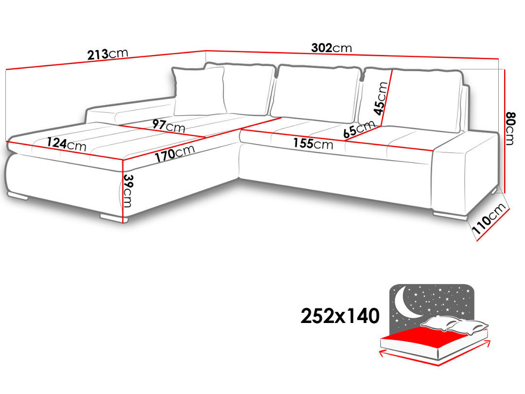 Kampinė sofa-lova Orkan, juoda kaina ir informacija | Sofos | pigu.lt