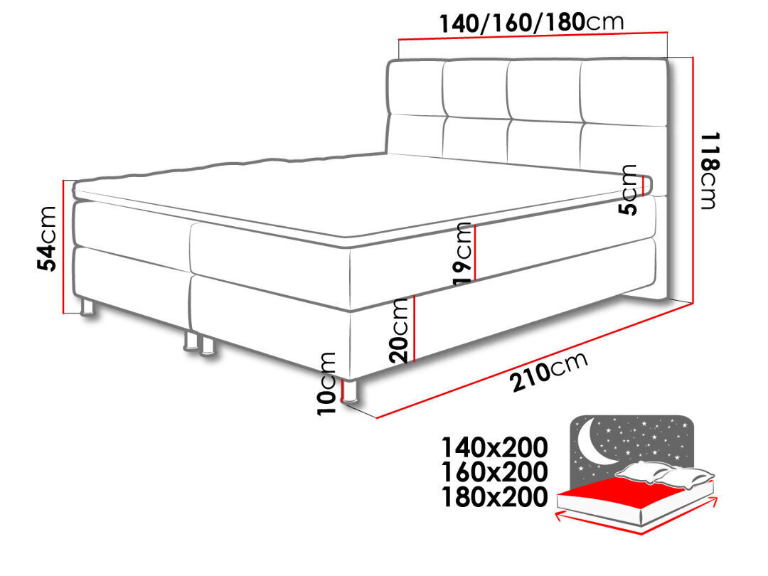 Kontinentinė lova Dave, 180x200 cm, mėlyna kaina ir informacija | Lovos | pigu.lt