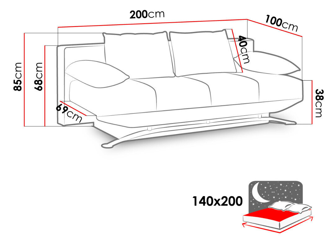 Sofa - lova OLIER kaina ir informacija | Sofos | pigu.lt