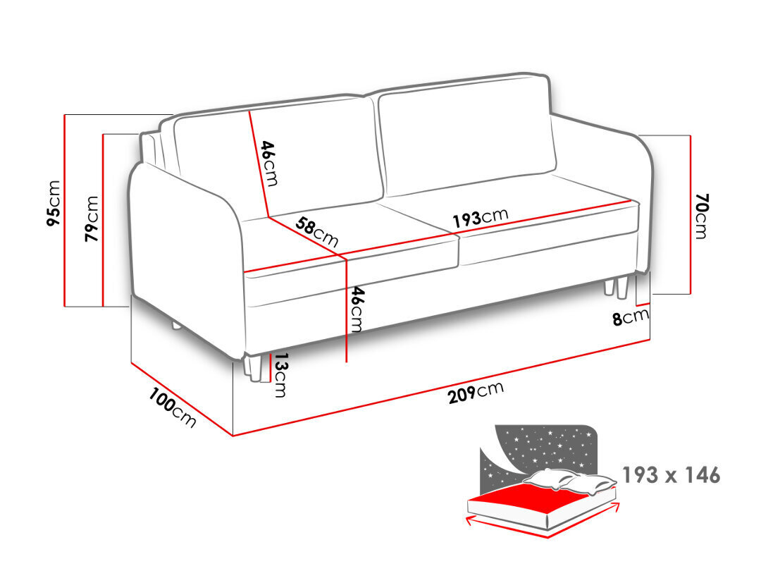 Sofa - lova GAJA kaina ir informacija | Sofos | pigu.lt