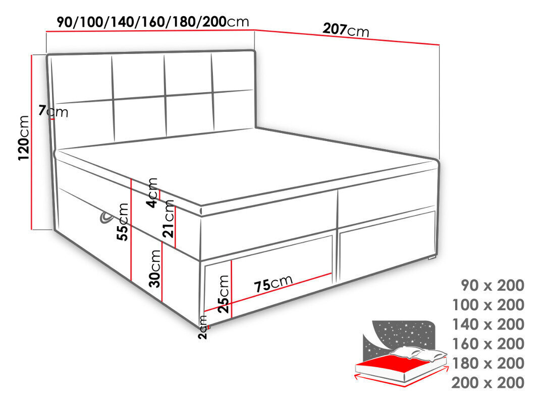 Kontinentinė lova GARDA LUX 180x200 cm kaina ir informacija | Lovos | pigu.lt