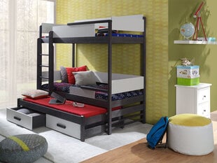 Vaikiška dviaukštė lova Quatro 80x180cm, juoda/pilka kaina ir informacija | Vaikiškos lovos | pigu.lt