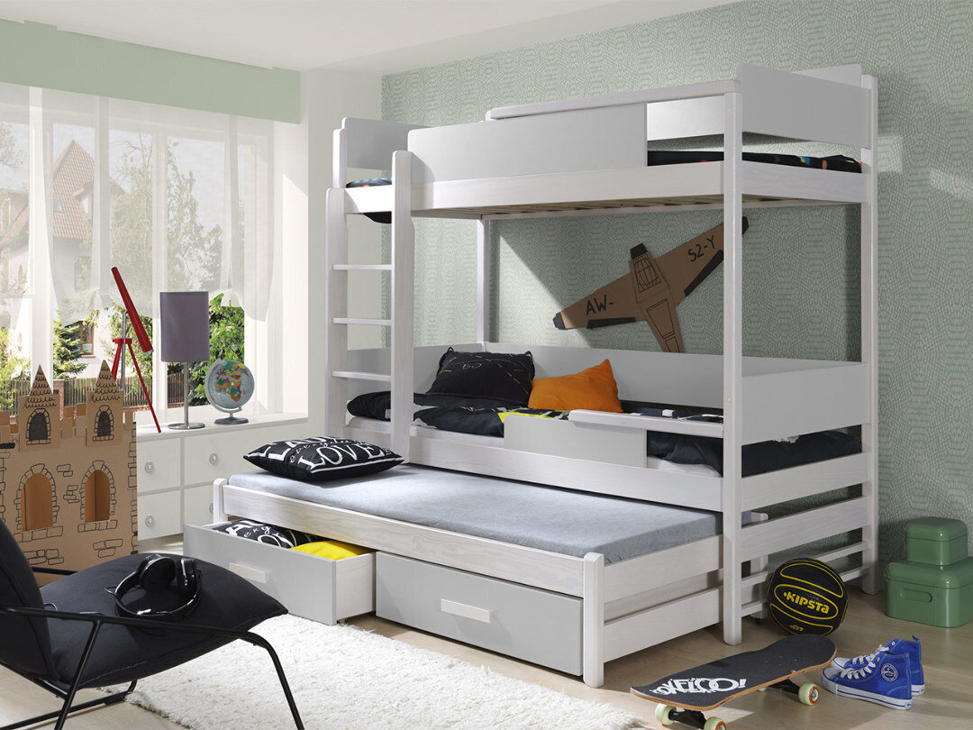 Vaikiška dviaukštė lova Quatro 90х200cm, balta/šviesiai pilka kaina ir informacija | Vaikiškos lovos | pigu.lt