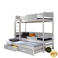 Vaikiška dviaukštė lova Quatro 90х200cm, balta/šviesiai pilka