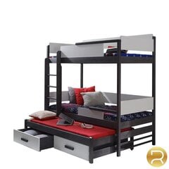 Vaikiška dviaukštė lova Quatro 90х200cm, juoda/pilka kaina ir informacija | Vaikiškos lovos | pigu.lt