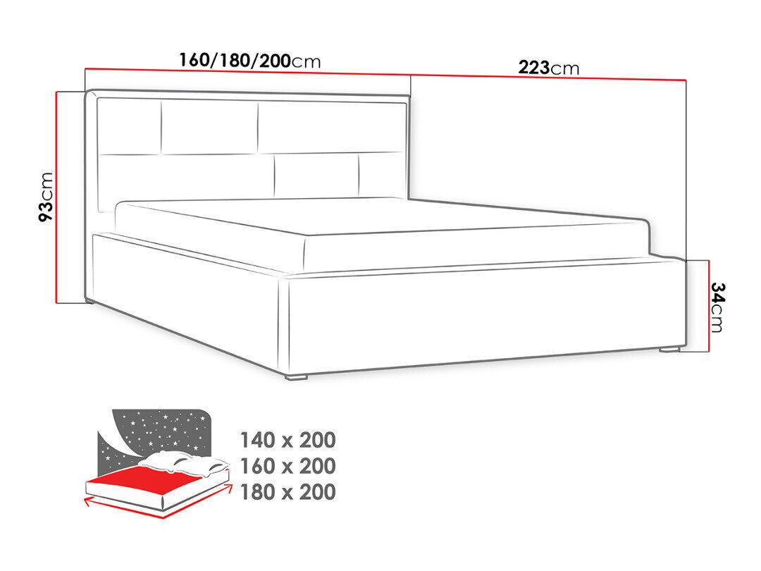 Lova Deco 140x200cm su pakeliamomis grotelėmis, mėlyna kaina ir informacija | Lovos | pigu.lt