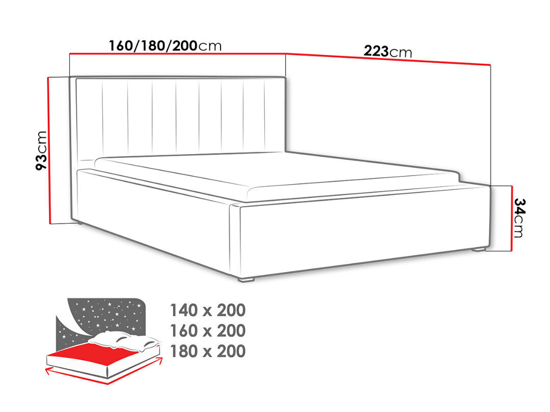 Lova Ideal 160x200cm su pakeliamomis grotelėmis, tamsiai pilka kaina ir informacija | Lovos | pigu.lt