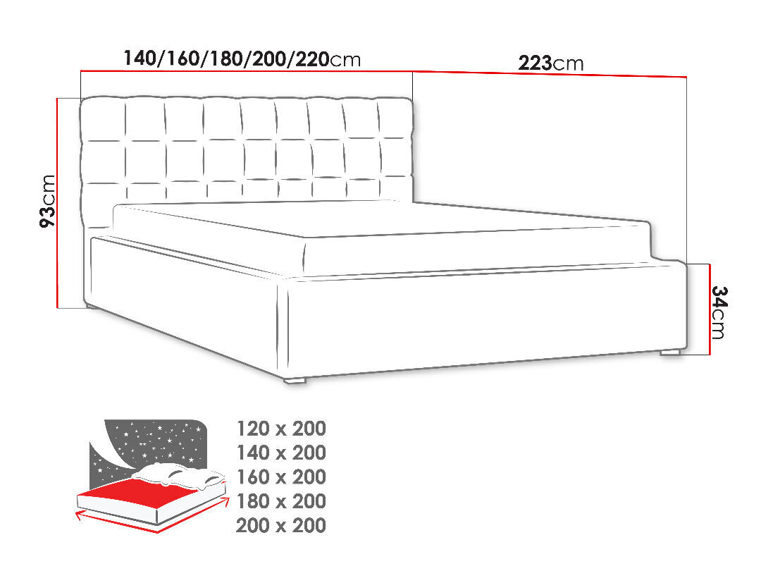 Malmo lova 200x200 cm su ištraukiamu pagrindu kaina ir informacija | Lovos | pigu.lt