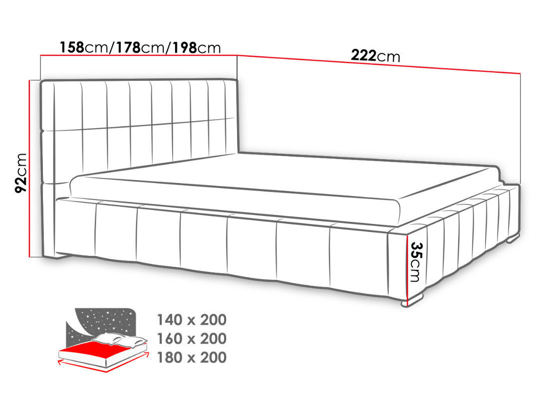 Leo lova 180x200 cm su ištraukiamu pagrindu, pilka kaina ir informacija | Lovos | pigu.lt