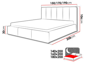 Кровать Nick 140x200 см с выдвижным основанием, серая цена и информация | Кровати | pigu.lt