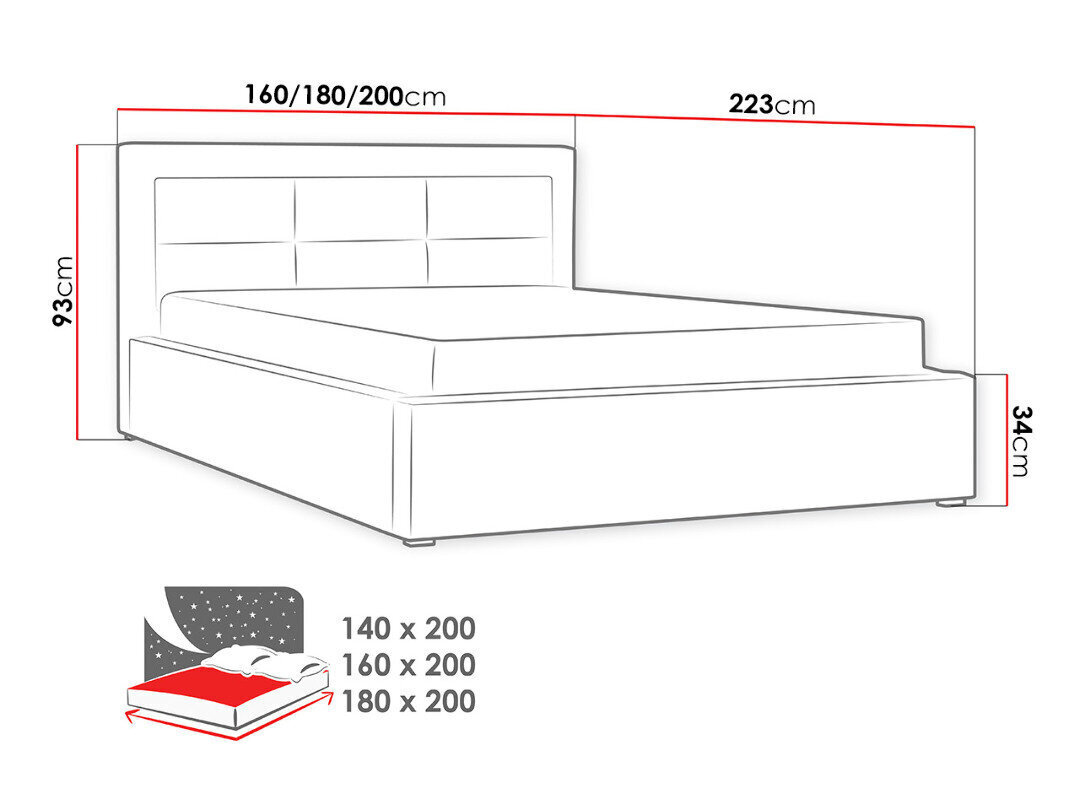 Lova Clasic 140x200cm su pakeliamomis grotelėmis, šviesiai pilka kaina ir informacija | Lovos | pigu.lt