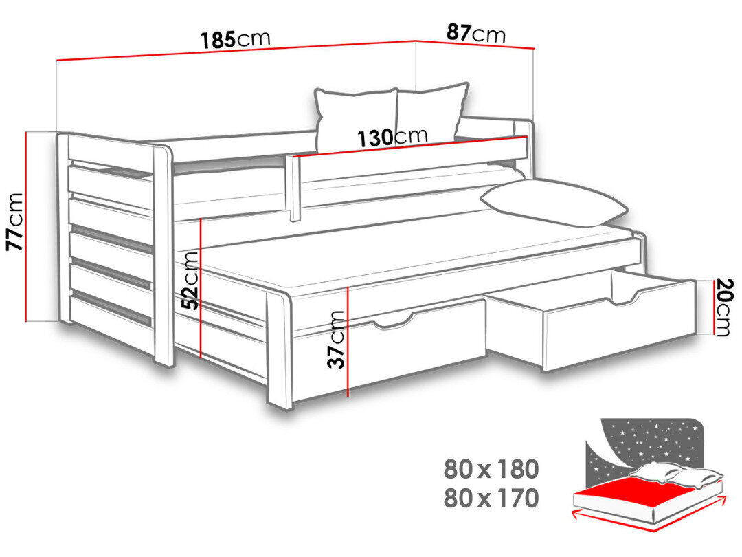 Tomas lova 80x180 cm kaina ir informacija | Vaikiškos lovos | pigu.lt