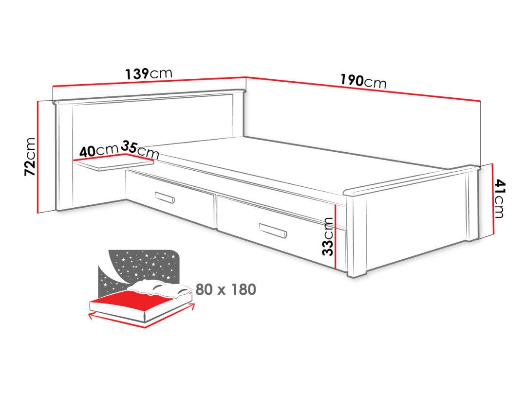 Lova Aldo Plus 80x180 cm kaina ir informacija | Lovos | pigu.lt