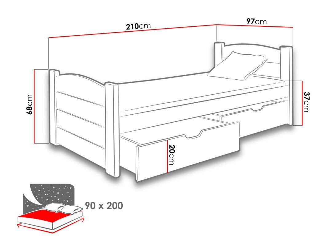 Roma lova 90x200 cm kaina ir informacija | Vaikiškos lovos | pigu.lt