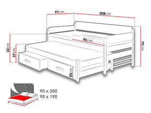 Кровать Dois 90x200 см цена и информация | Детские кровати | pigu.lt