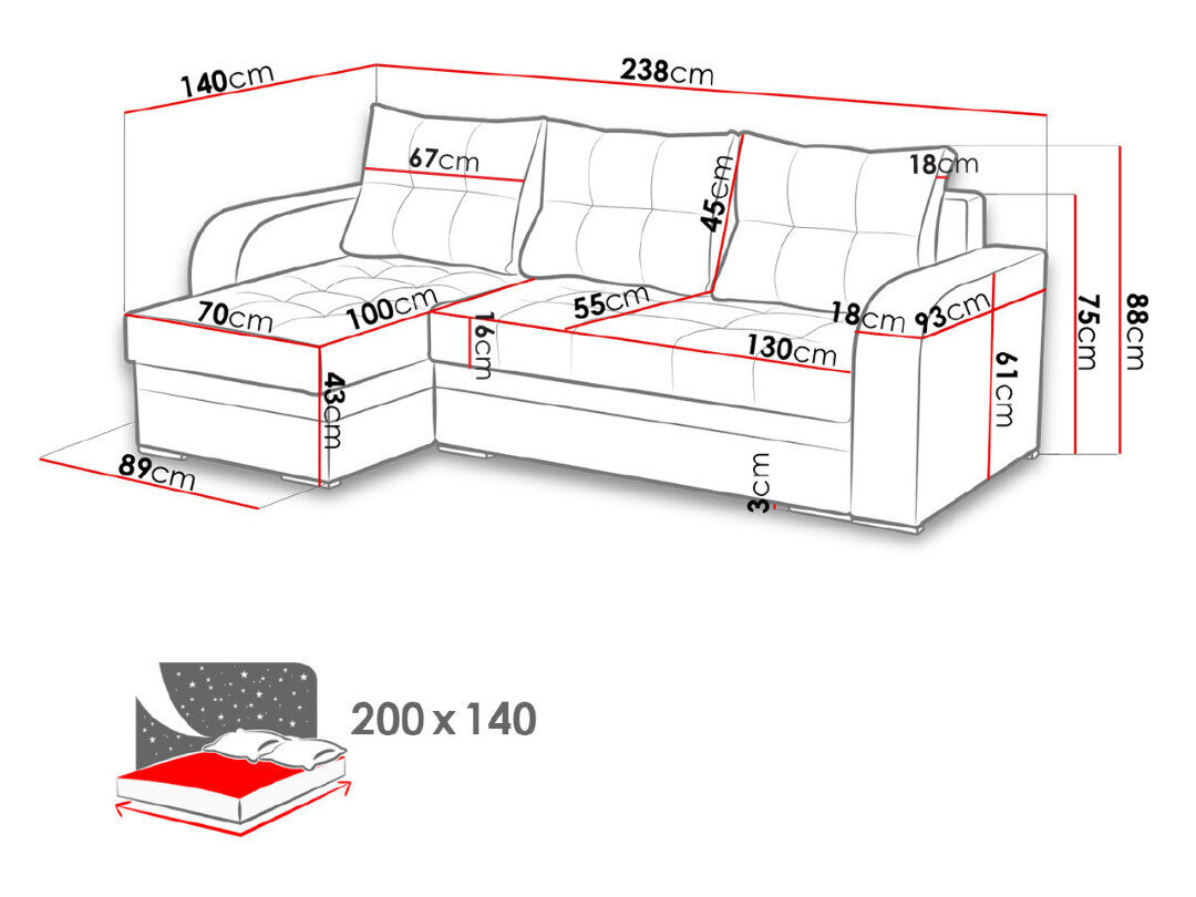 Kampinė sofa-lova Sydney, ruda kaina ir informacija | Sofos | pigu.lt